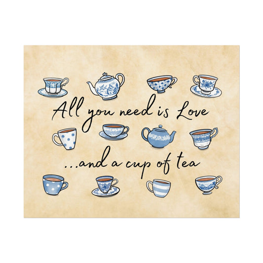 Love and Tea Blue and White Print