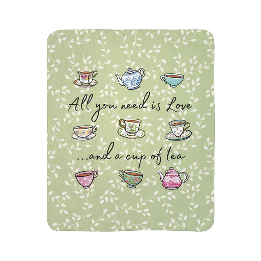 Love and  Tea Cozy Fleece Sherpa Blanket
