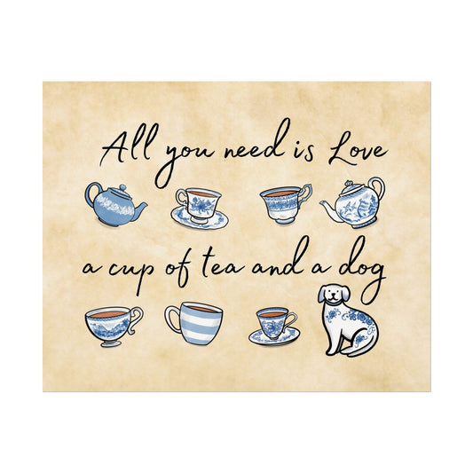 Love Tea and Dog Blue and White Wall Art