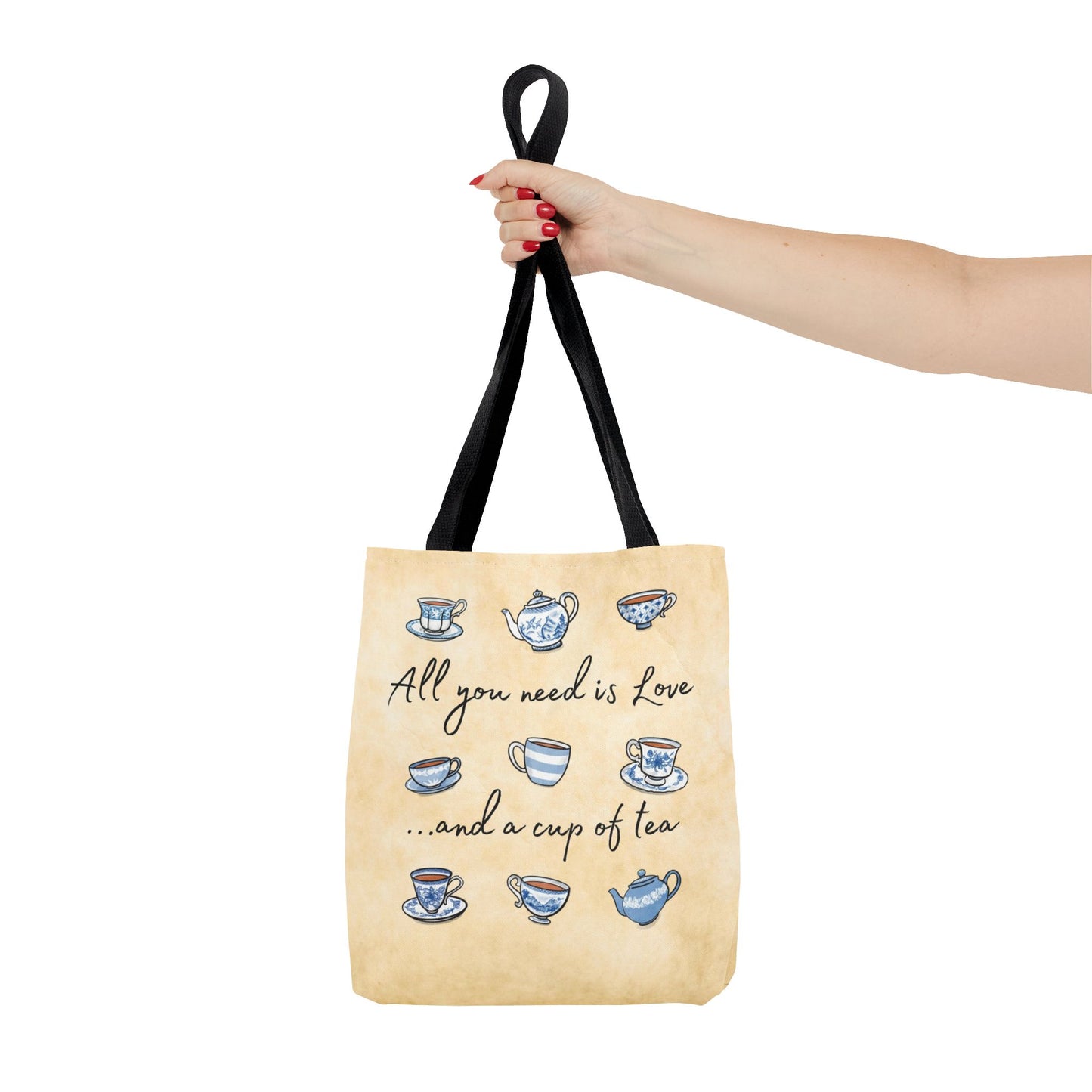 Love and Tea Blue and White Tote Bag