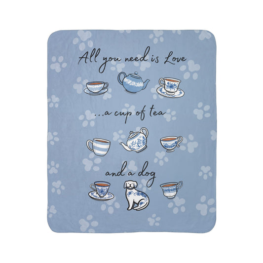 Love, Tea and Dog Cozy Fleece Sherpa Blanket