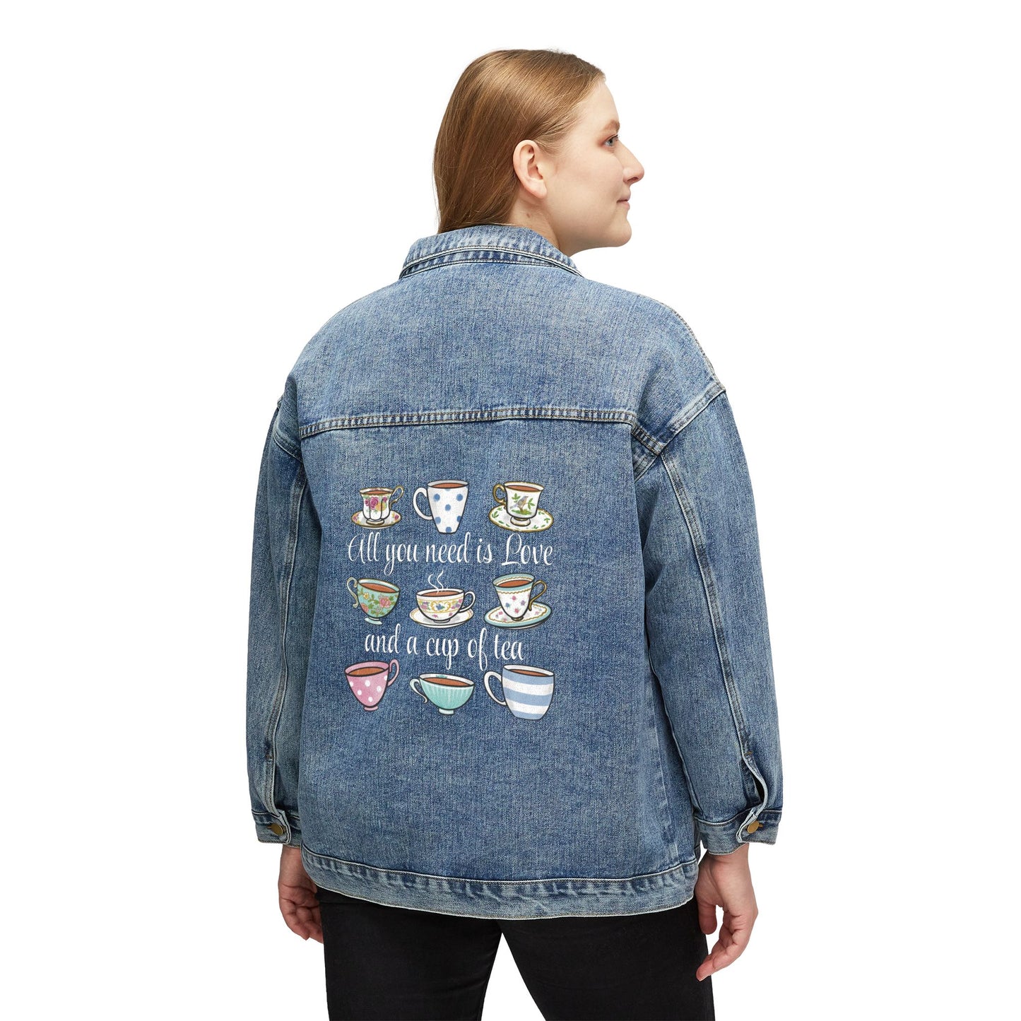 Love and Tea Multi Color Teacups Denim Jacket