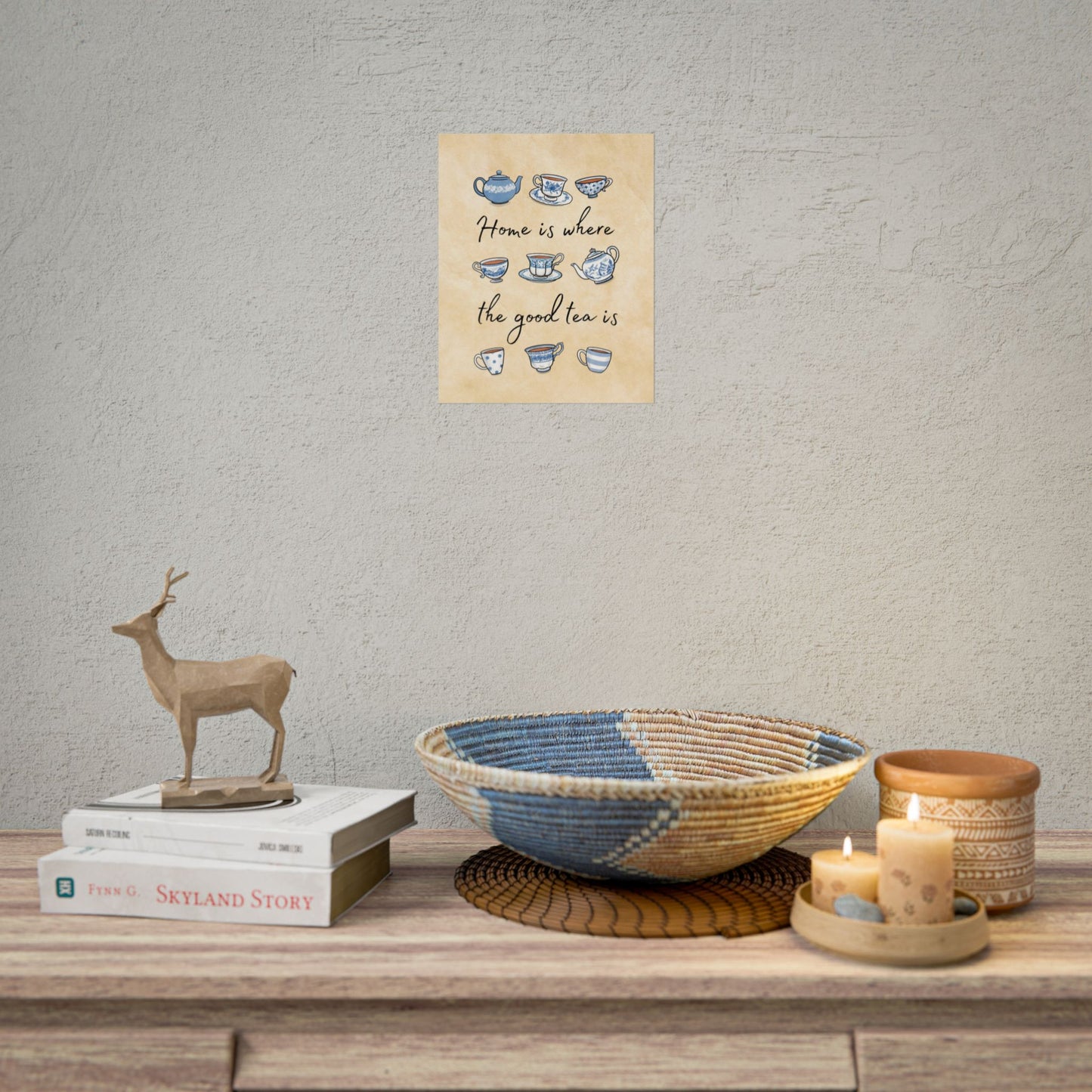 "Home is where the good tea is" Blue and White Wall Art