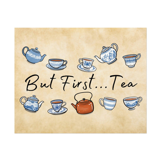 But First, Tea Blue and White Print
