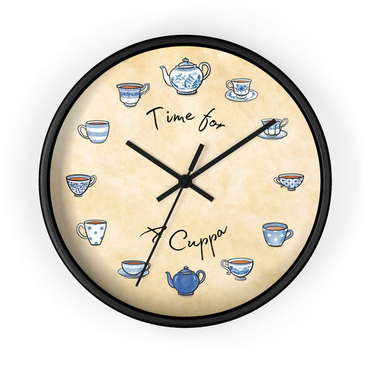 Time for a Cuppa Blue and White Teacups Wall Clock