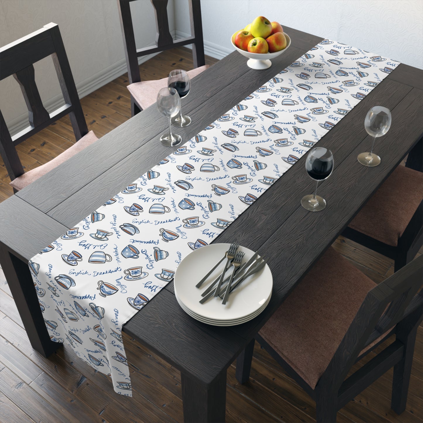 Blue and White Teacups Table Runner
