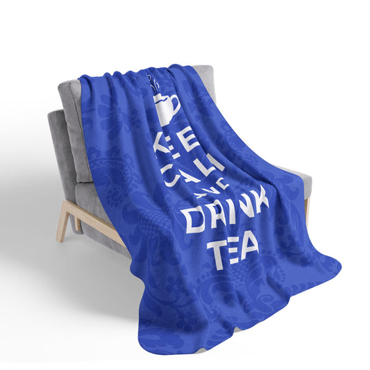 Keep Calm Blue Cozy Fleece Sherpa Blanket