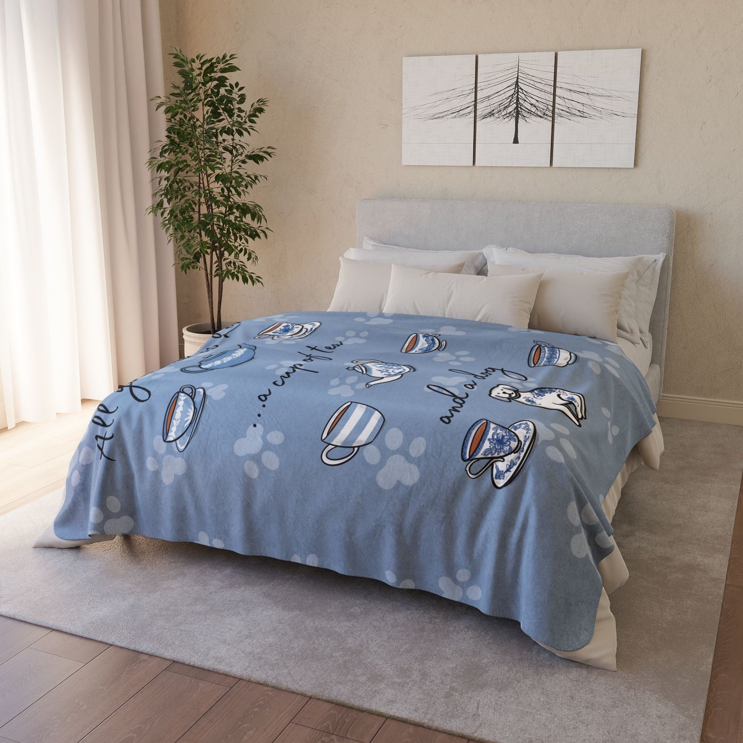 Love, Tea and Dog Cozy Fleece Sherpa Blanket