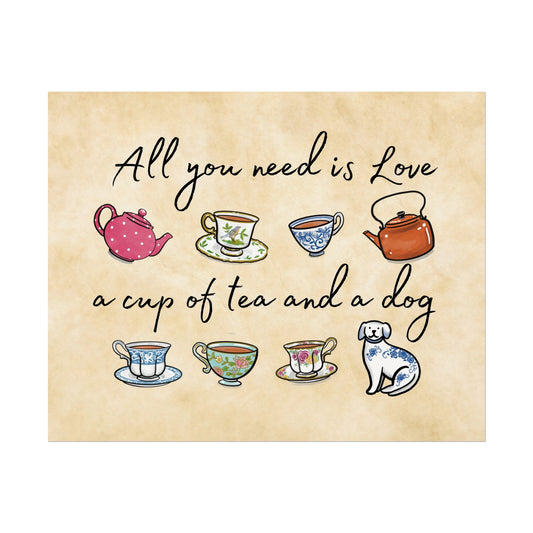 Love Tea and Dog Multi Color Wall Art