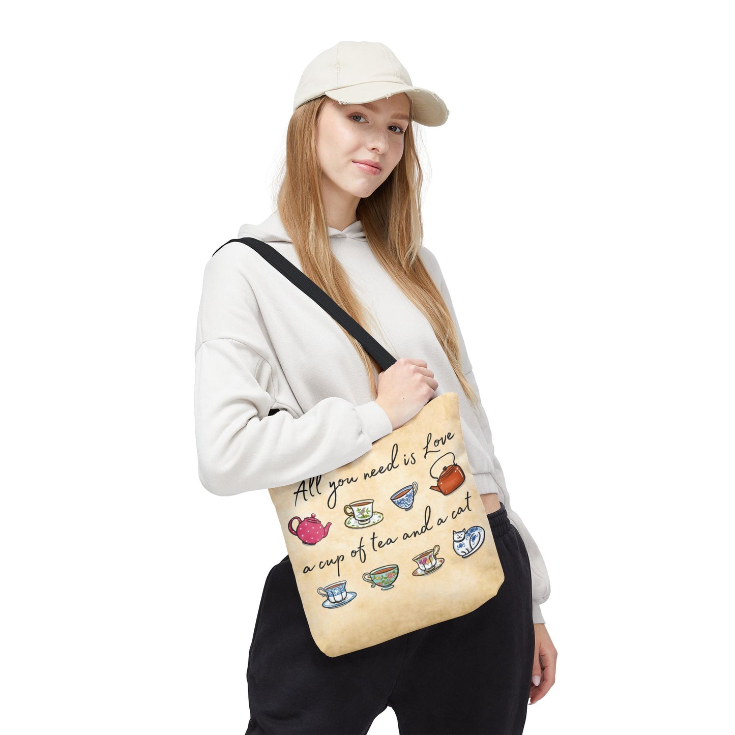 Love Tea and Cat Tote Bag, Multi Color cups