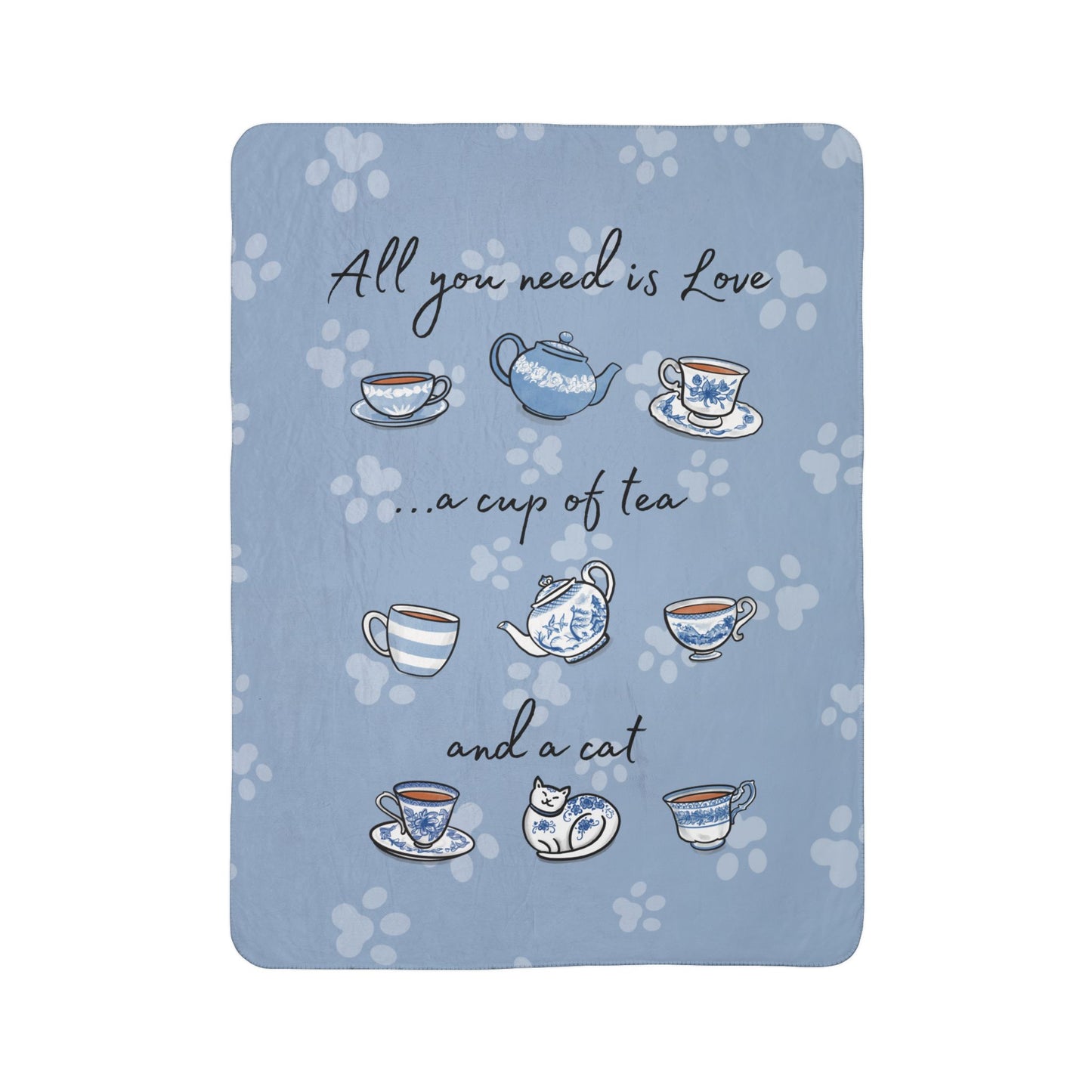 Love, Tea and Cat Cozy Fleece Sherpa Blanket