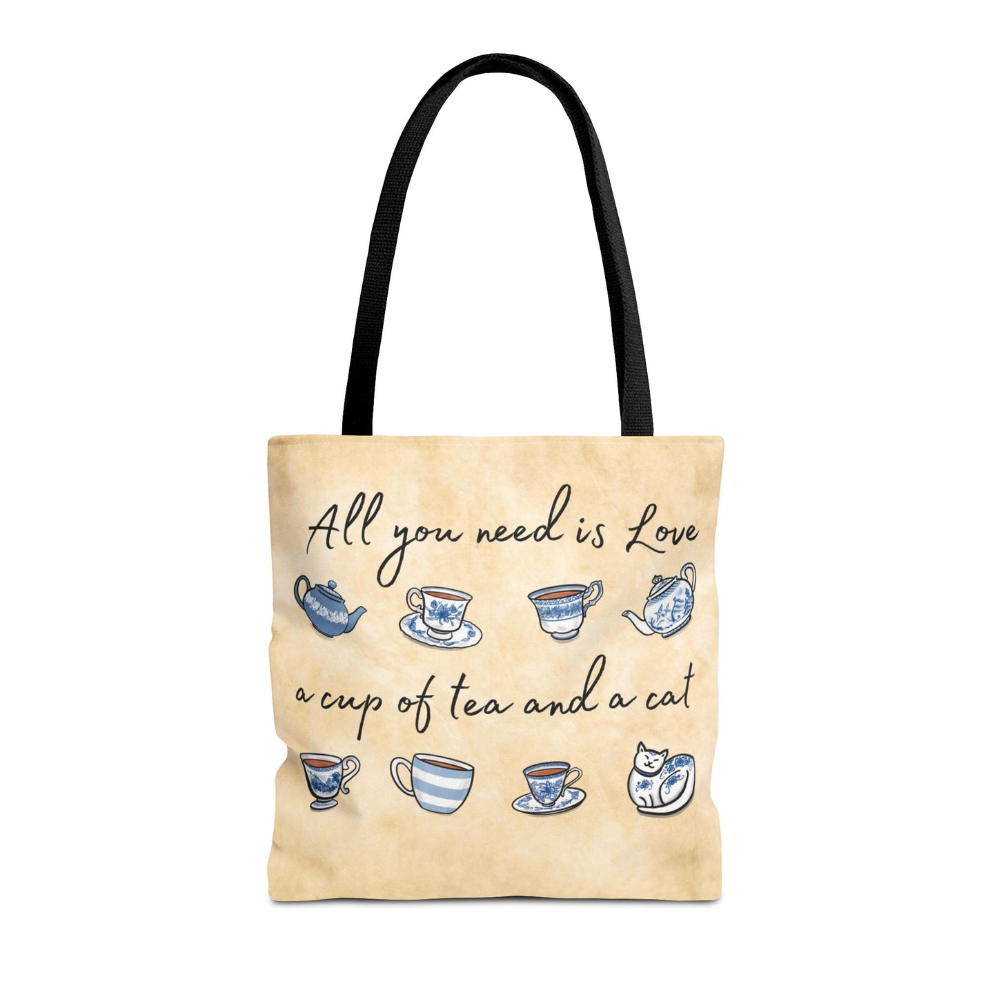 Love Tea and Cat Tote, Blue and White