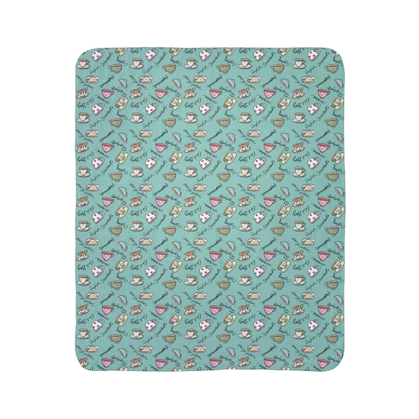 Colorful Teacups Cozy Fleece Sherpa Blanket