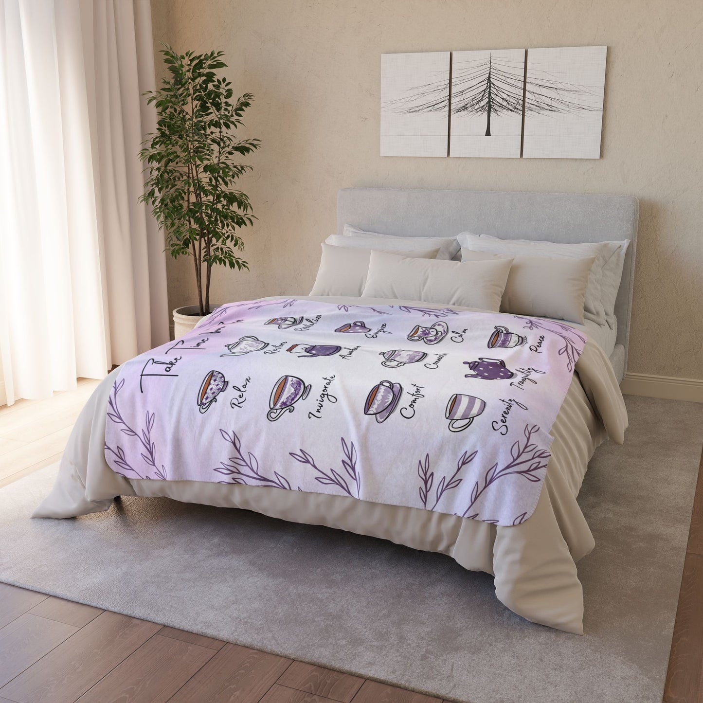 Lilac Tea Emotions Cozy Fleece Sherpa Blanket
