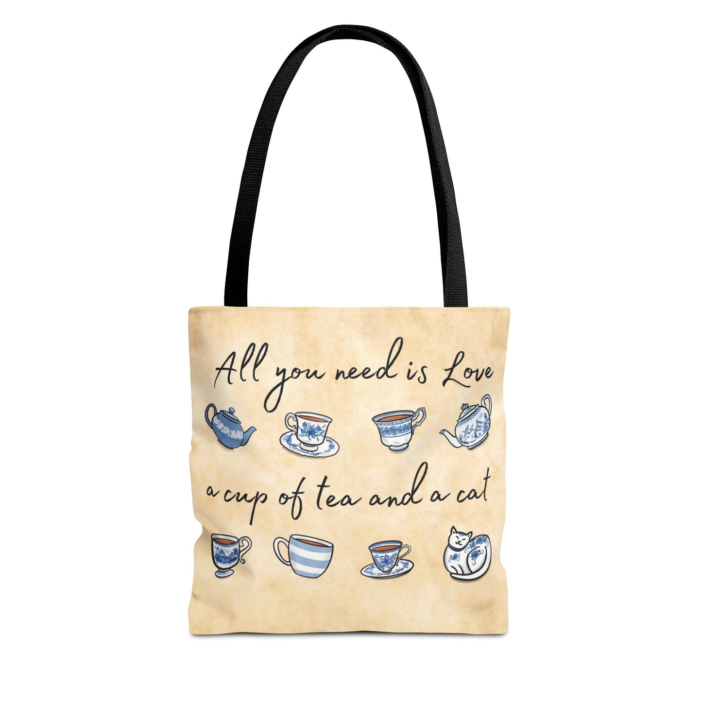 Love Tea and Cat Tote, Blue and White
