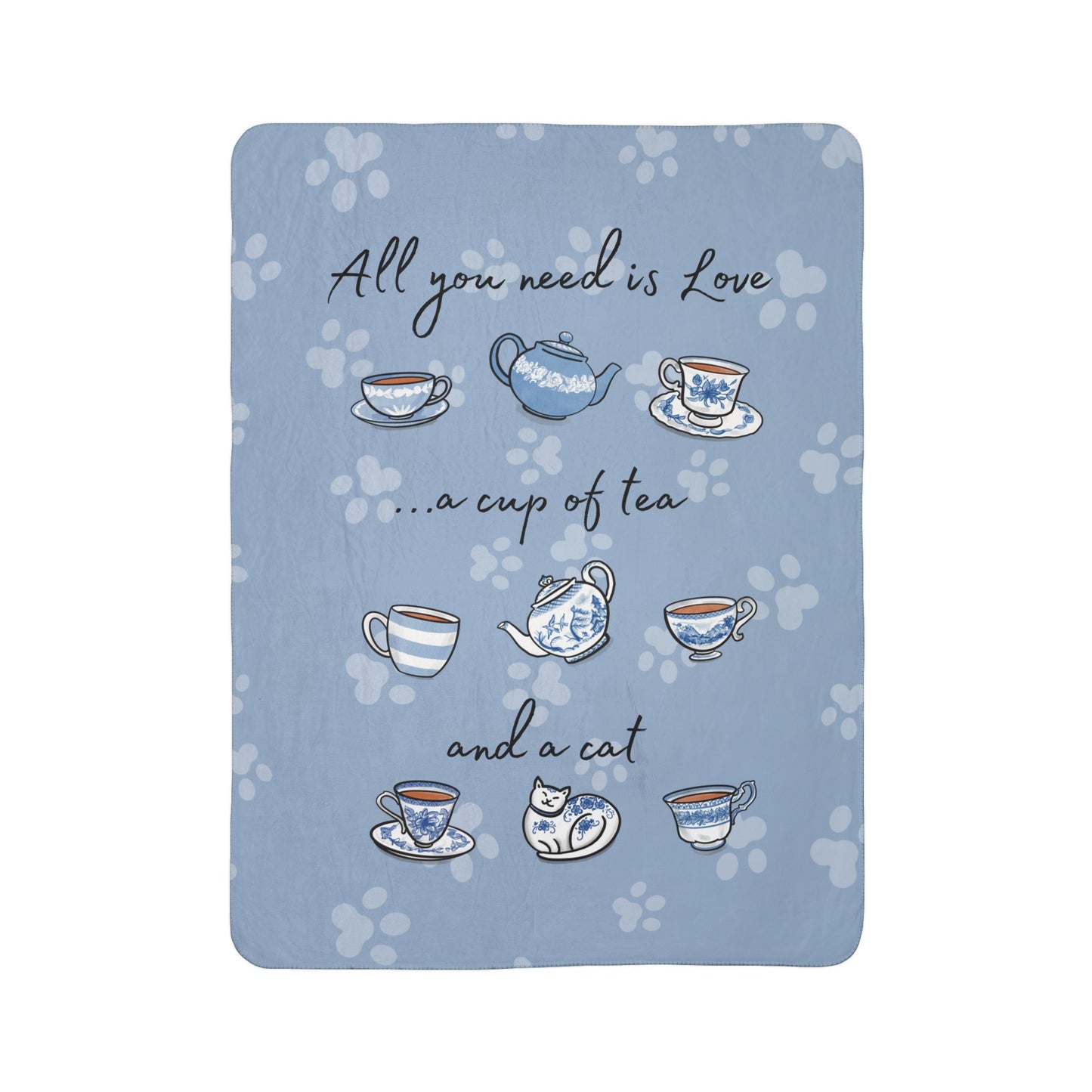 Love, Tea and Cat Cozy Fleece Sherpa Blanket