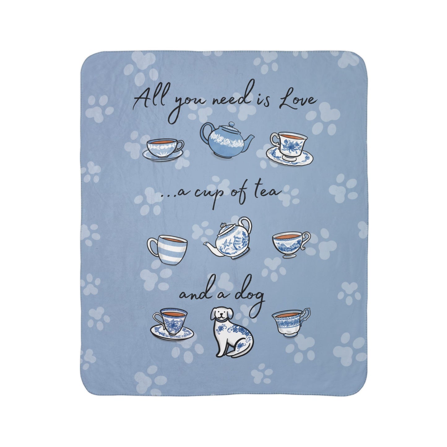 Love, Tea and Dog Cozy Fleece Sherpa Blanket