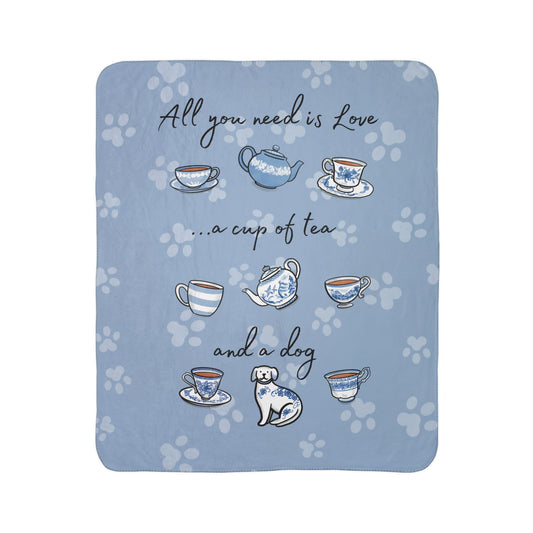Love, Tea and Dog Cozy Fleece Sherpa Blanket