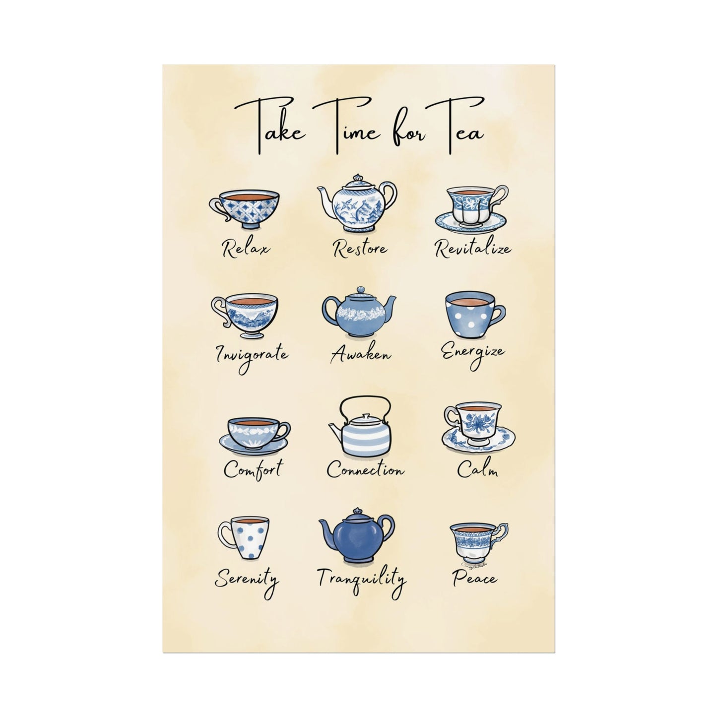 Blue and White Tea Emotions Poster