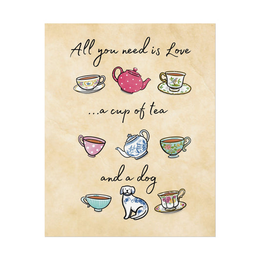 Love Tea and Dog Multi Color Wall Art