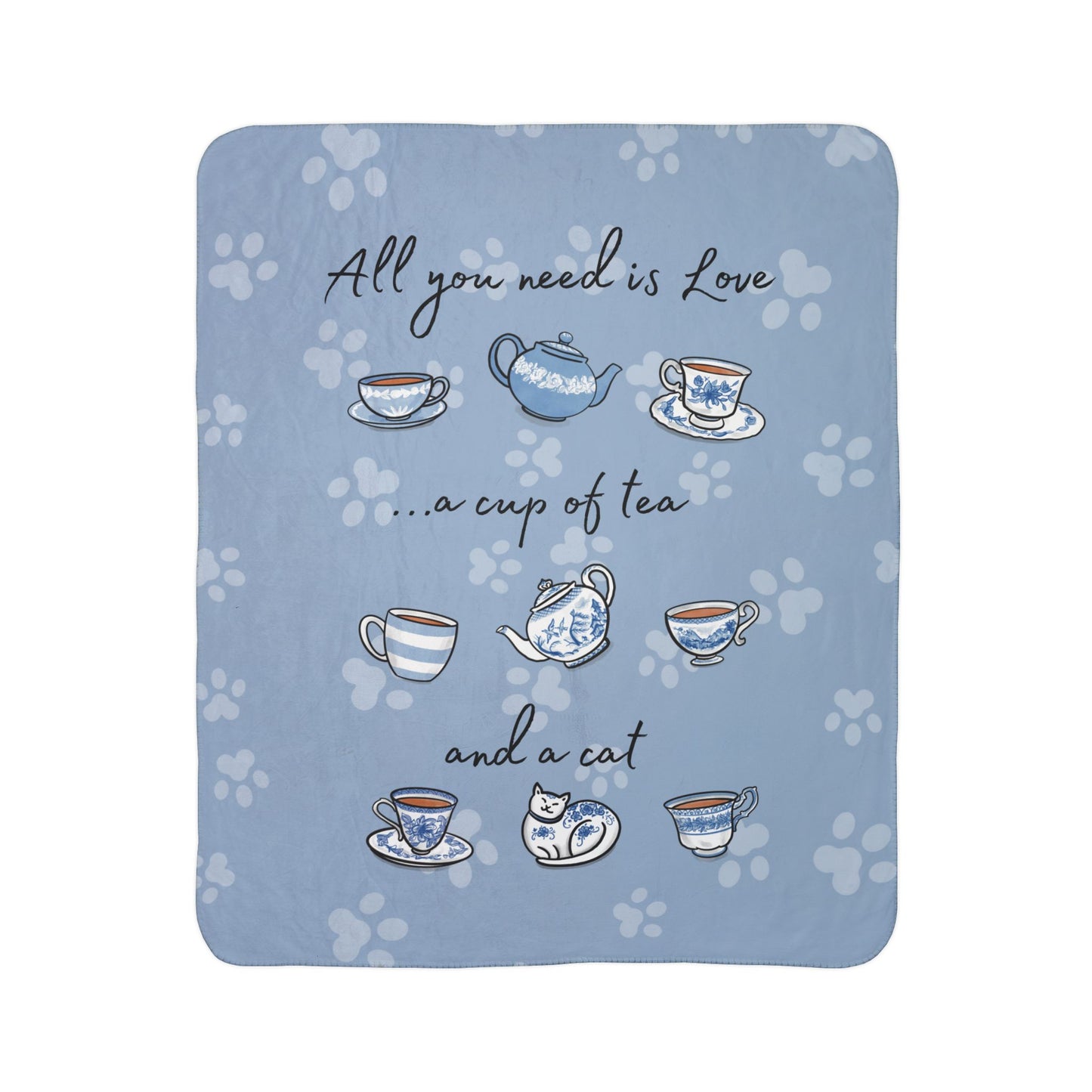 Love, Tea and Cat Cozy Fleece Sherpa Blanket