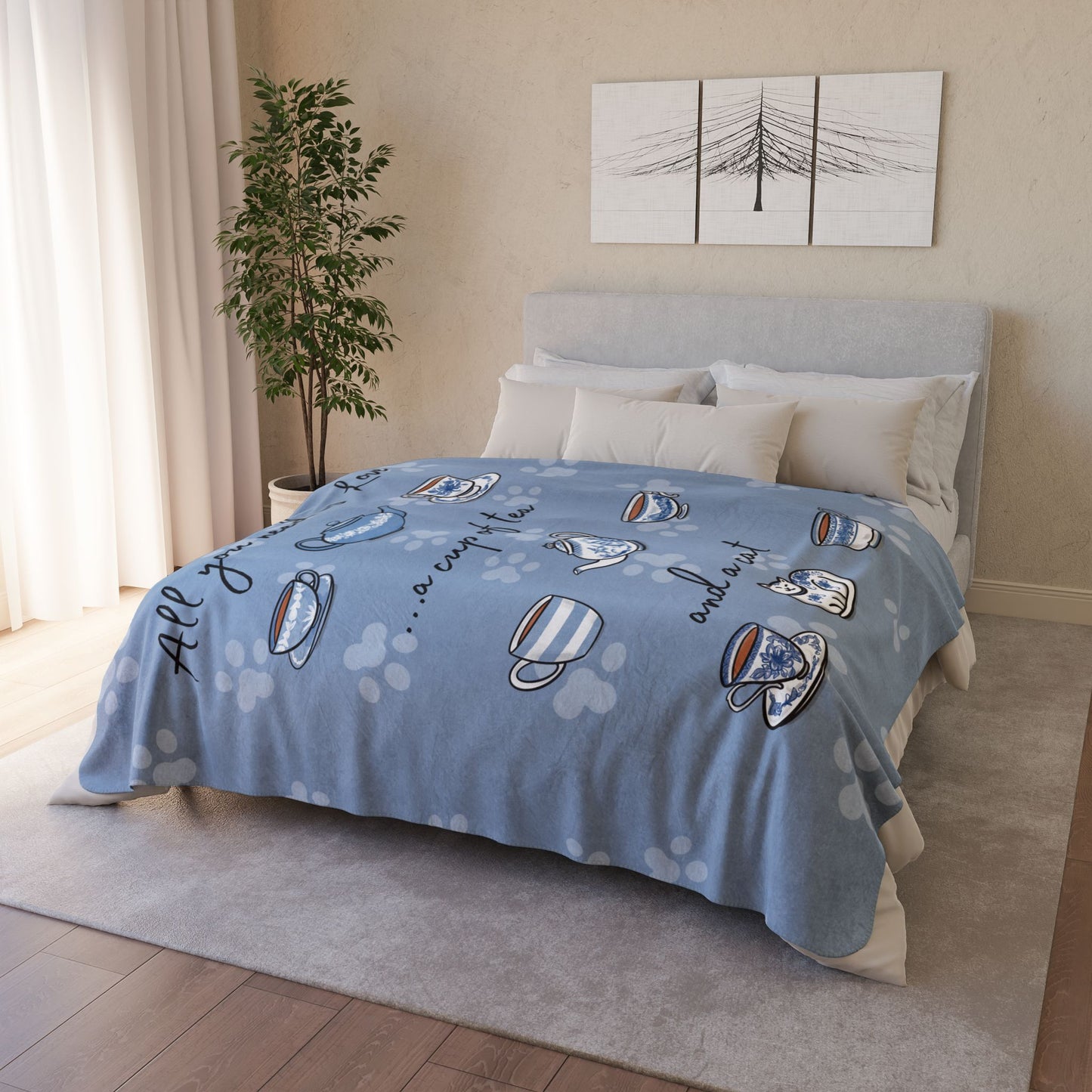 Love, Tea and Cat Cozy Fleece Sherpa Blanket