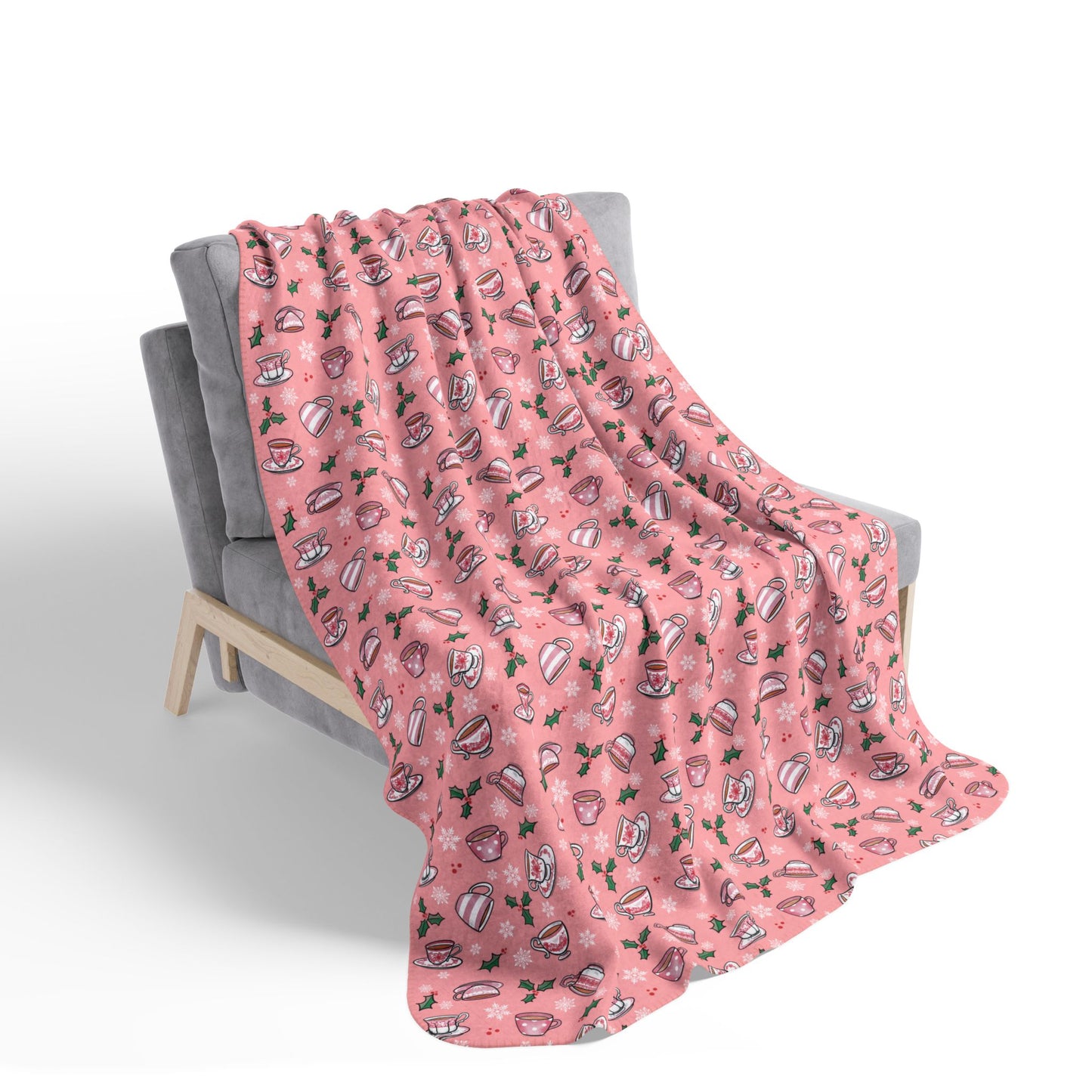 Christmas Teacups Cozy Fleece Sherpa Blanket