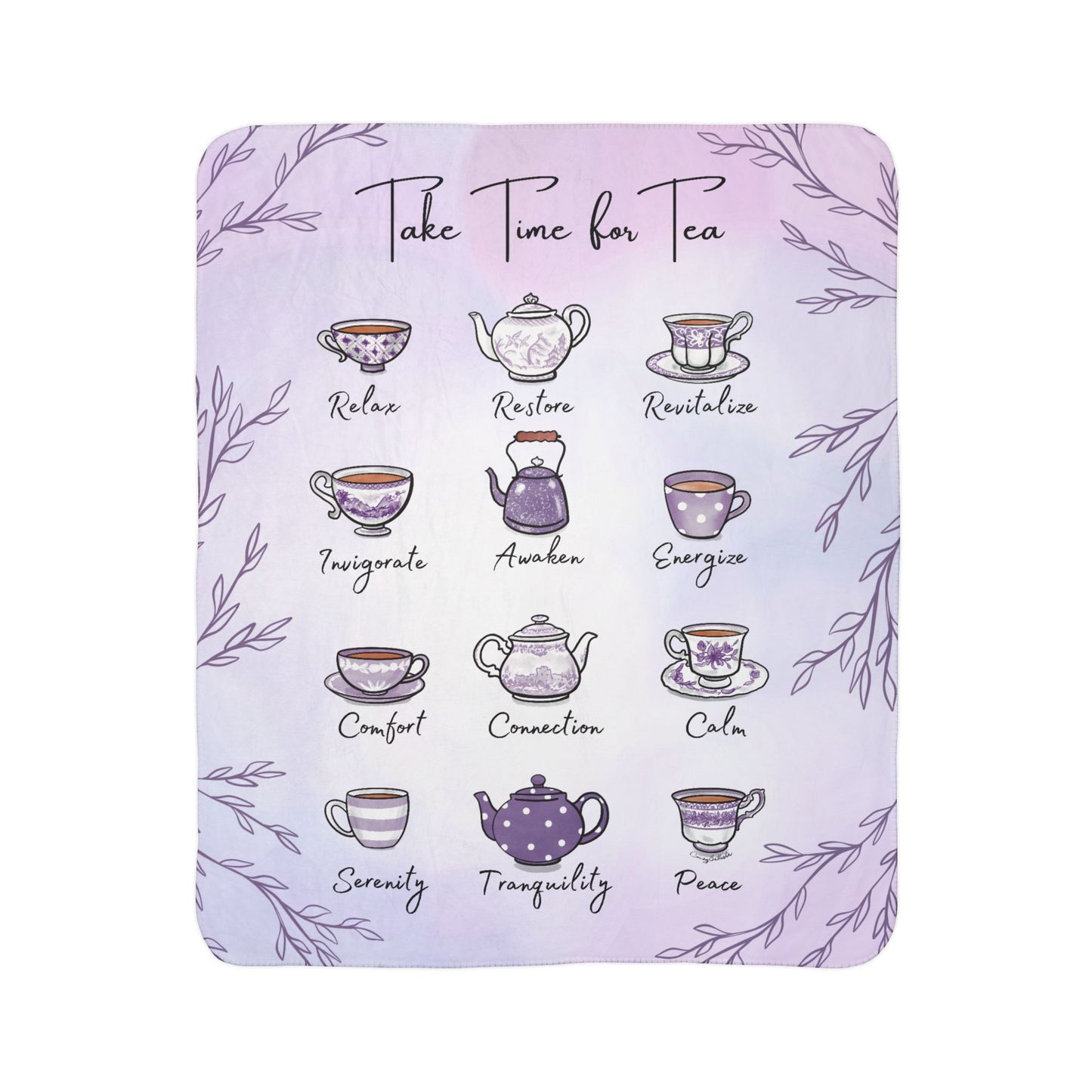 Lilac Tea Emotions Cozy Fleece Sherpa Blanket