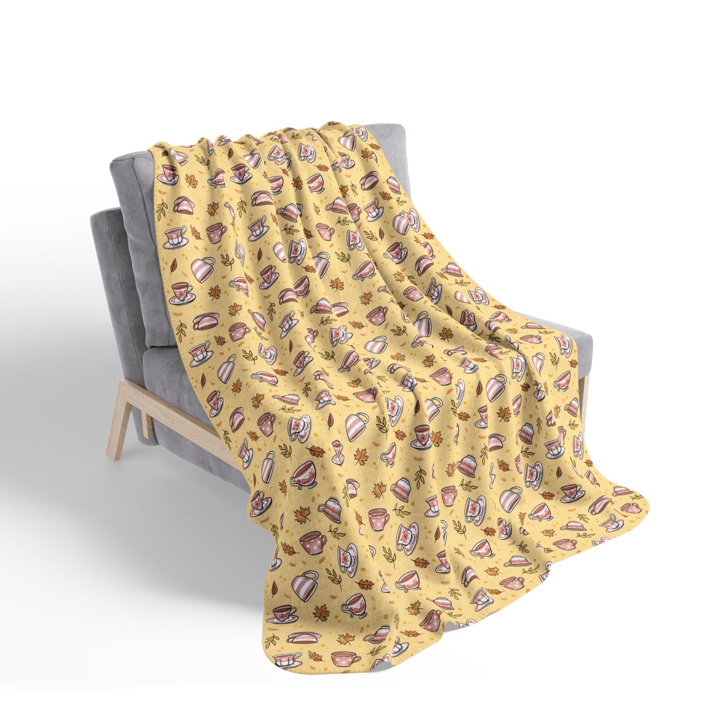 Autumn Teacups Cozy Fleece Sherpa Blanket