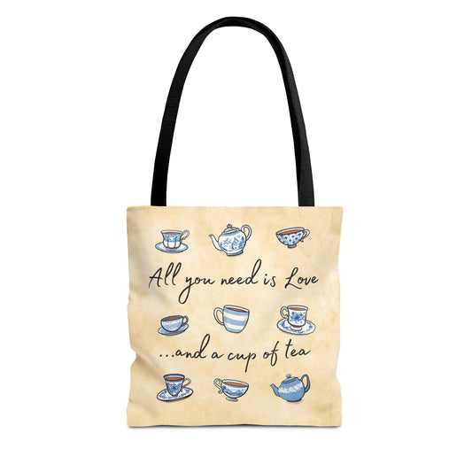 Love and Tea Blue and White Tote Bag