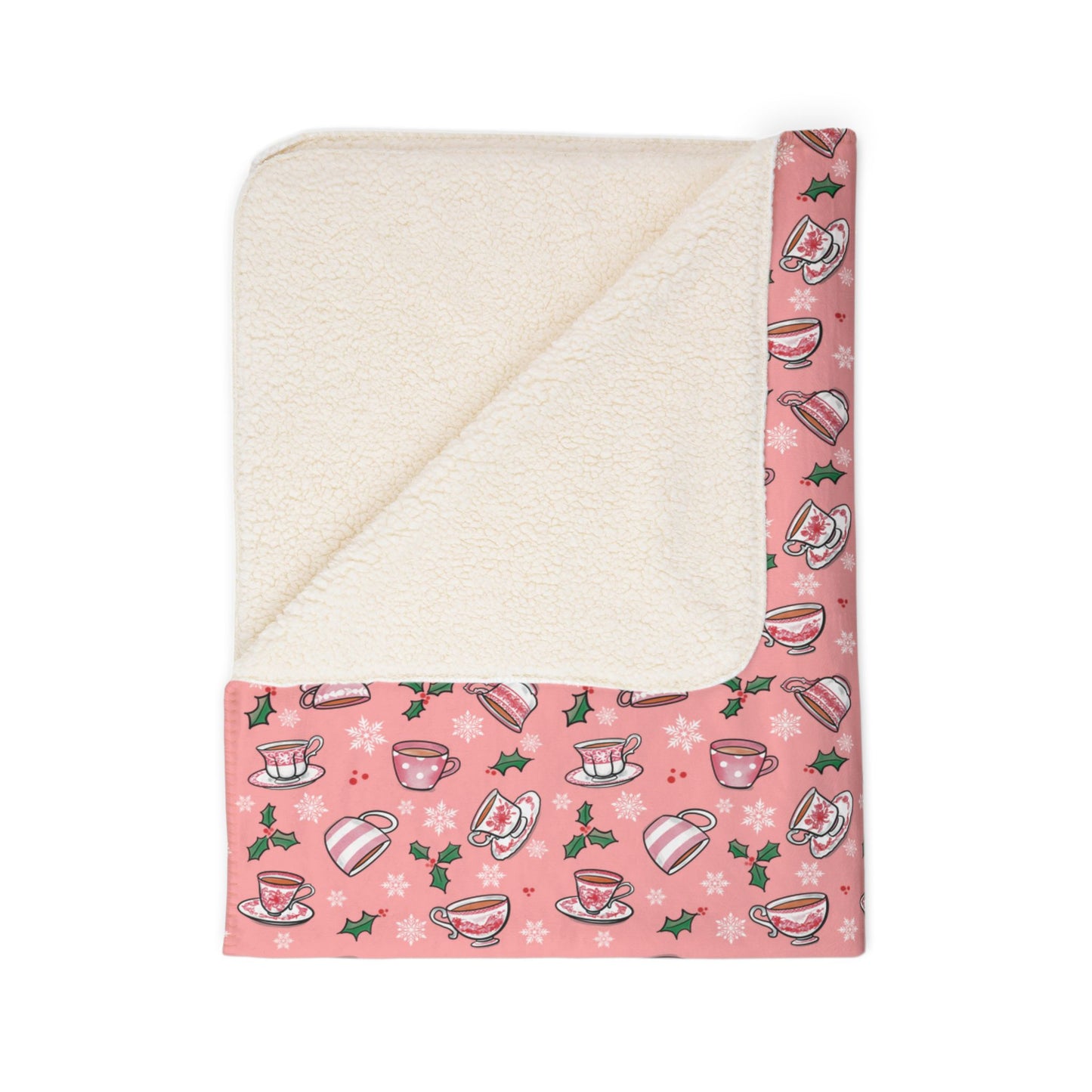 Christmas Teacups Cozy Fleece Sherpa Blanket