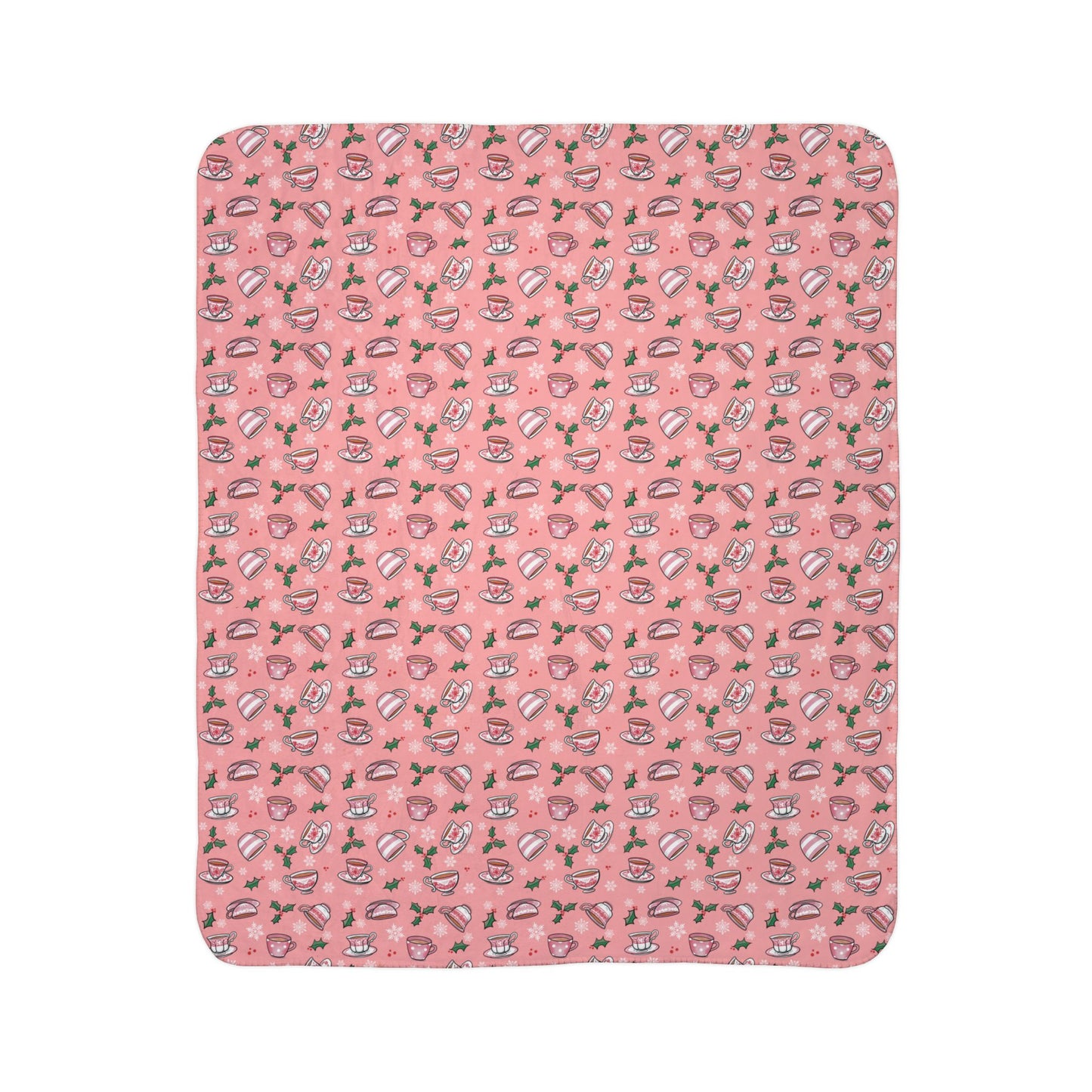 Christmas Teacups Cozy Fleece Sherpa Blanket