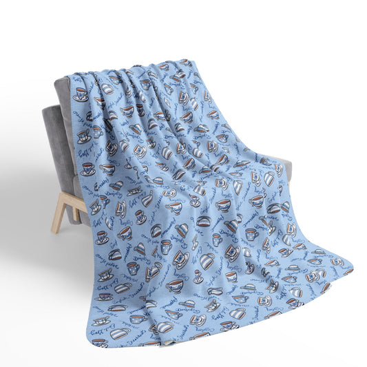 Blue and White Teacups Cozy Fleece Sherpa Blanket
