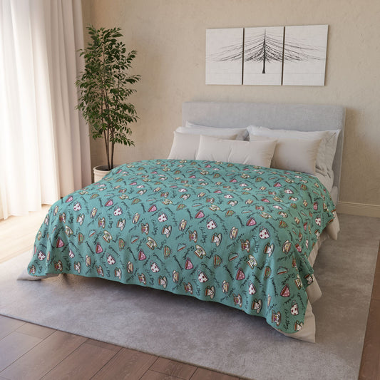 Colorful Teacups Cozy Fleece Sherpa Blanket