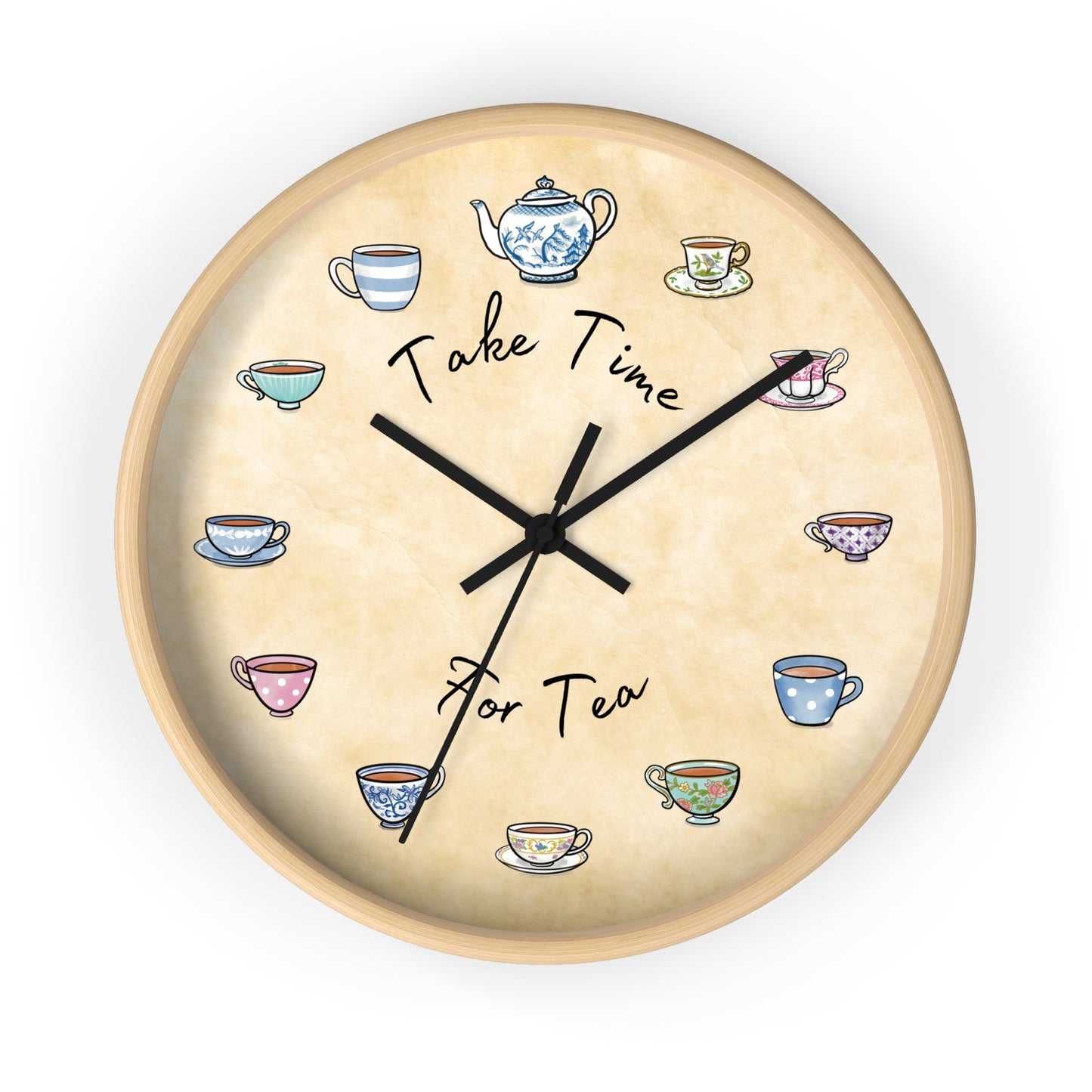 Take Time for Tea Multi Color Teacups Wall Clock