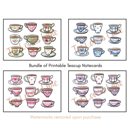 Printable Bundle of Teacup Notecards