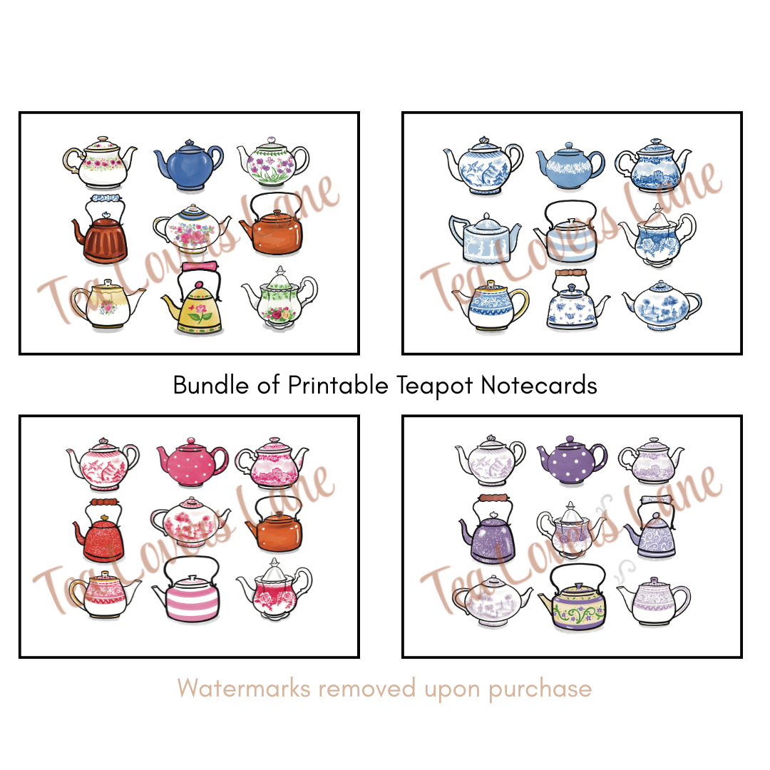 Printable Bundle of Teapot Notecards