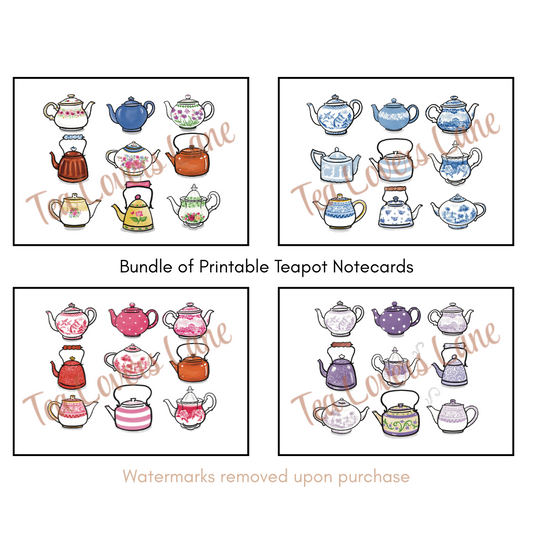 Printable Bundle of Teapot Notecards