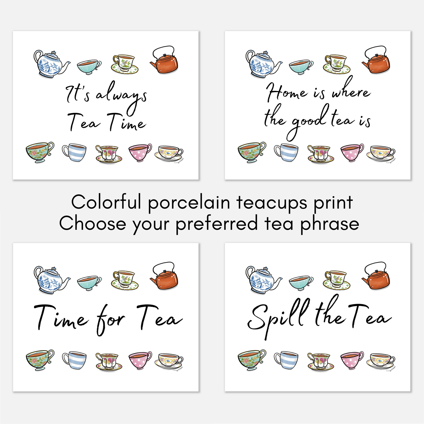 Colorful Porcelain Teacups Print