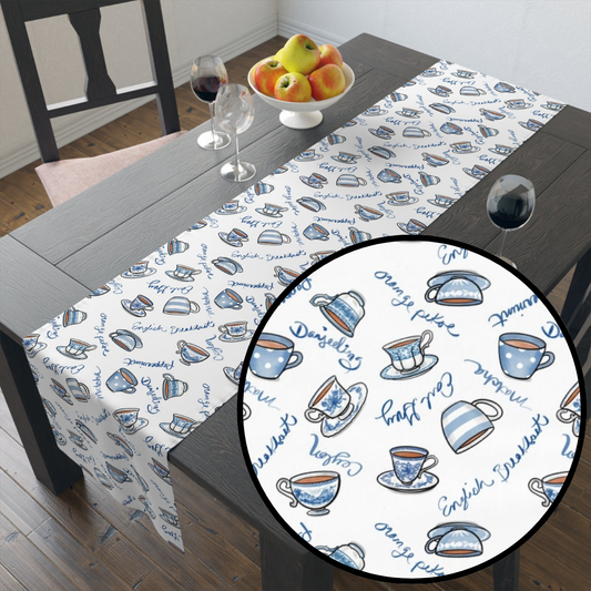 Blue and White Teacups Table Runner
