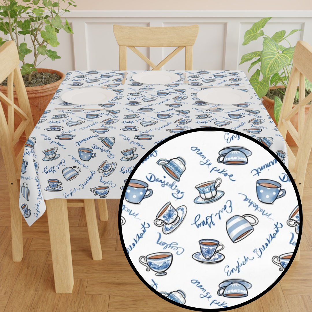 Blue and White Teacup Tablecloth