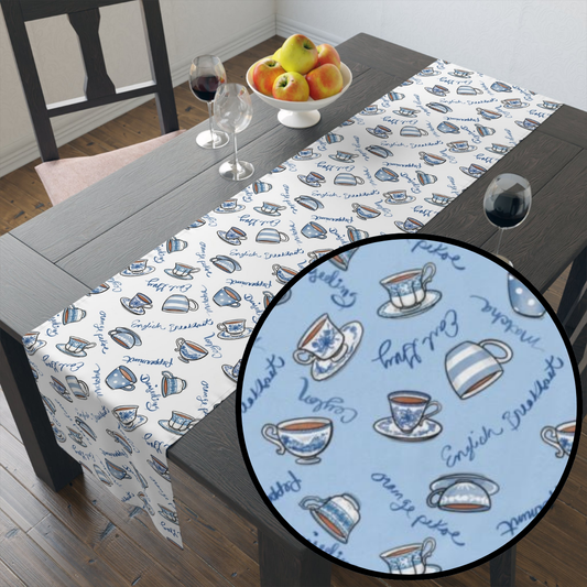 Blue and White Teacups Table Runner