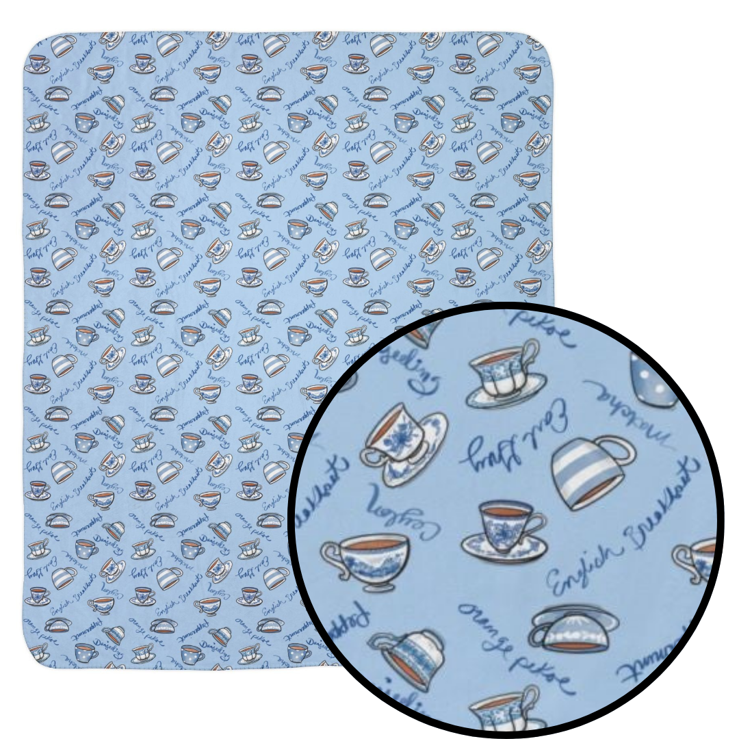 Blue and White Teacups Cozy Fleece Sherpa Blanket