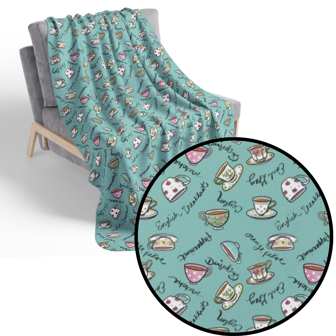 Colorful Teacups Cozy Fleece Sherpa Blanket