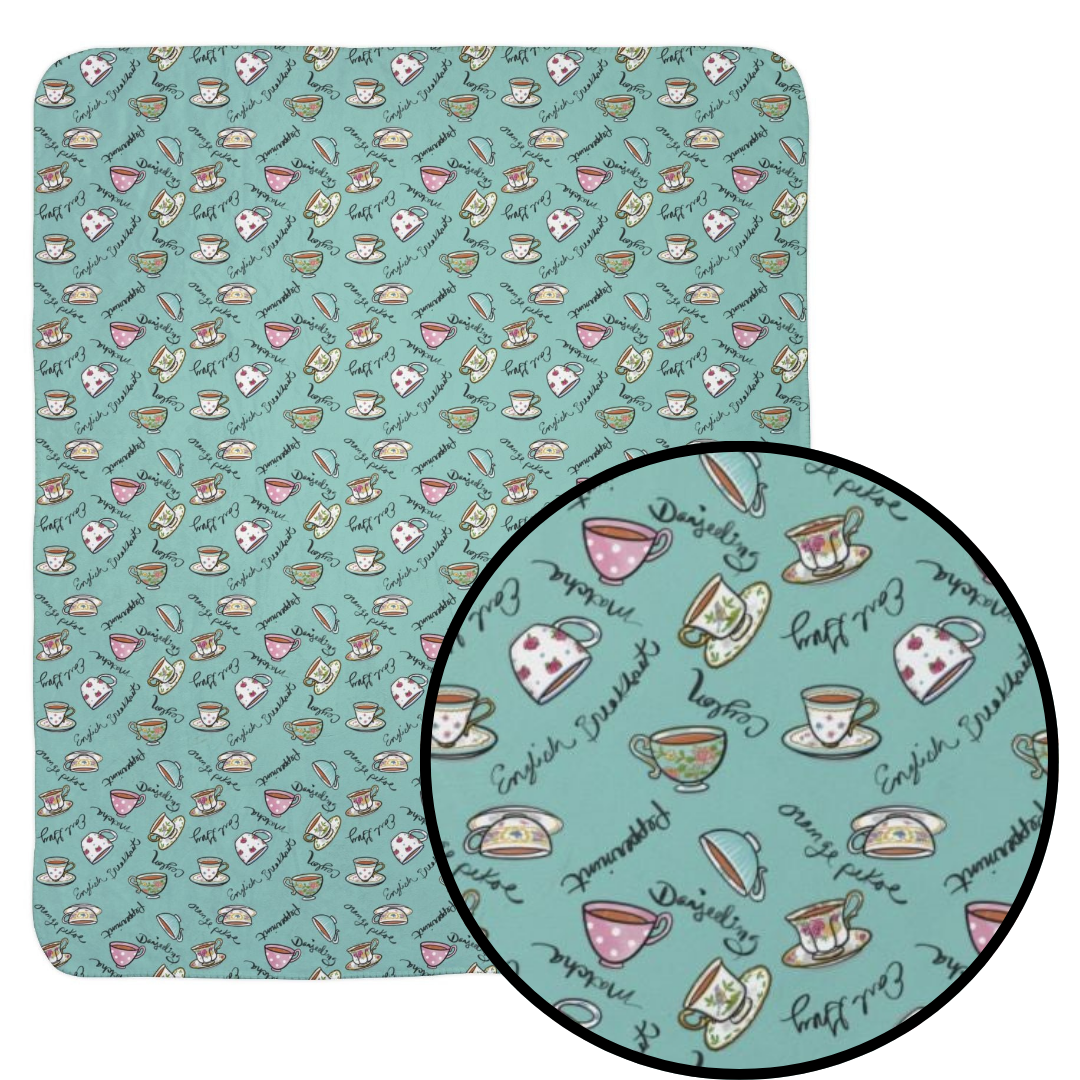 Colorful Teacups Cozy Fleece Sherpa Blanket