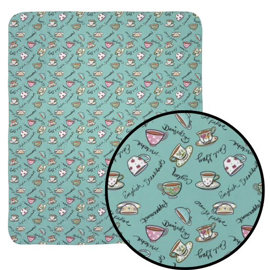 Colorful Teacups Cozy Fleece Sherpa Blanket