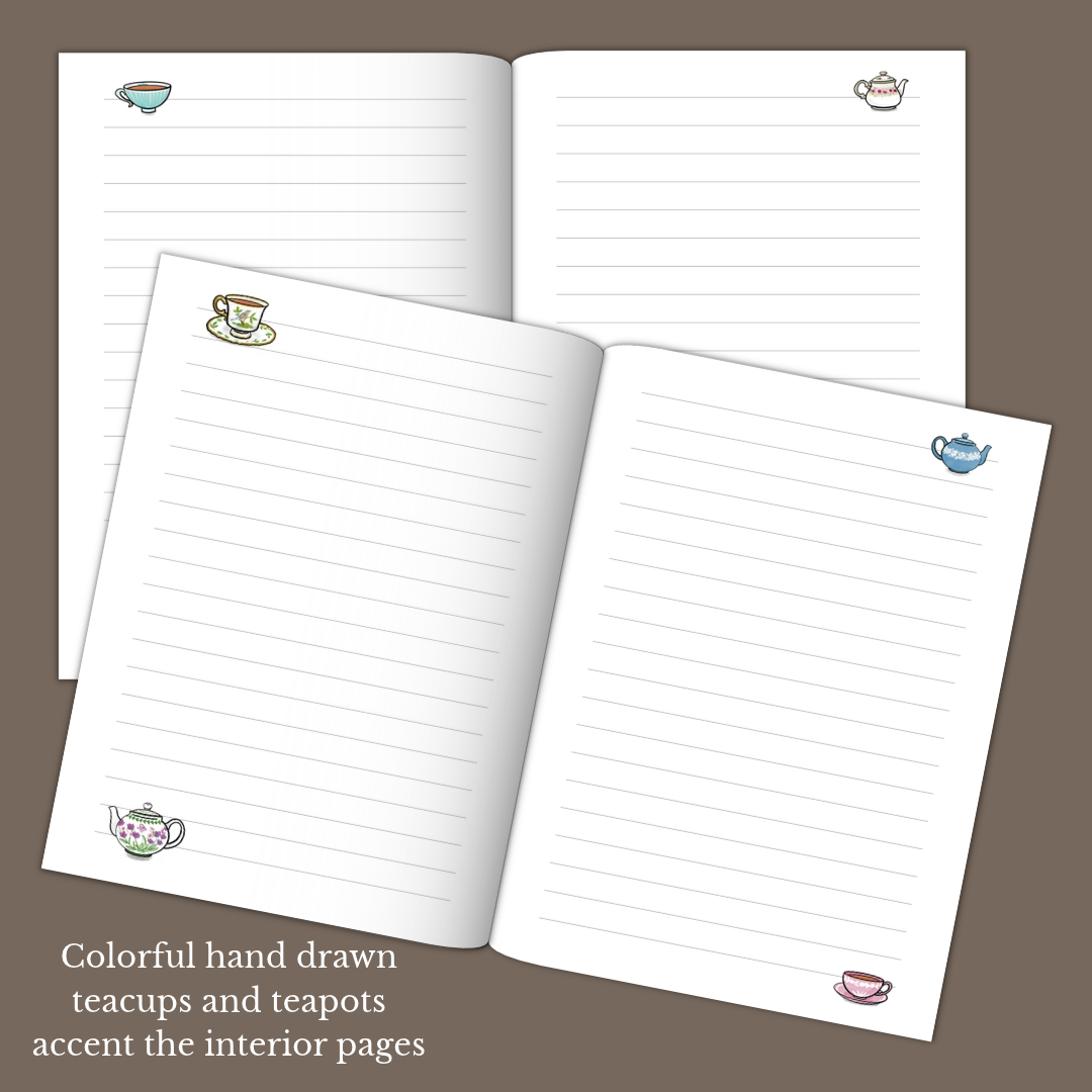 Interior journal pages with teacup and tea pot details